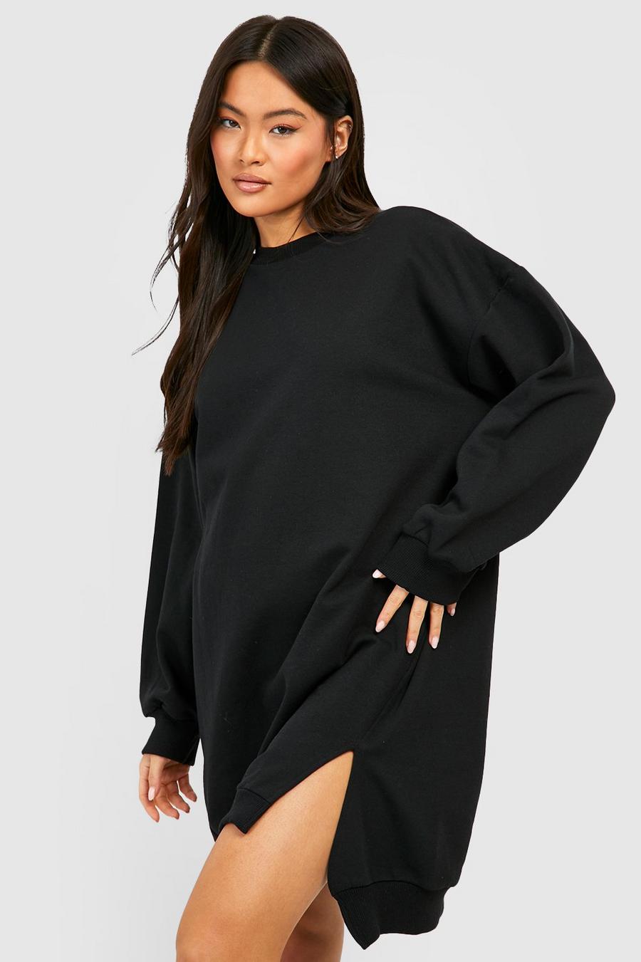 Black schwarz Oversized Split Sweatshirt Dress 