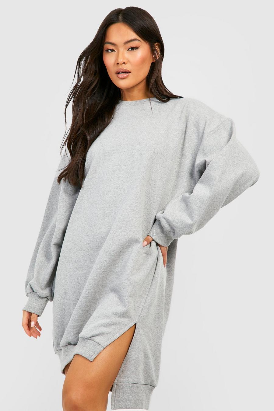 Grey marl Oversized sweatshirtklänning med slits image number 1