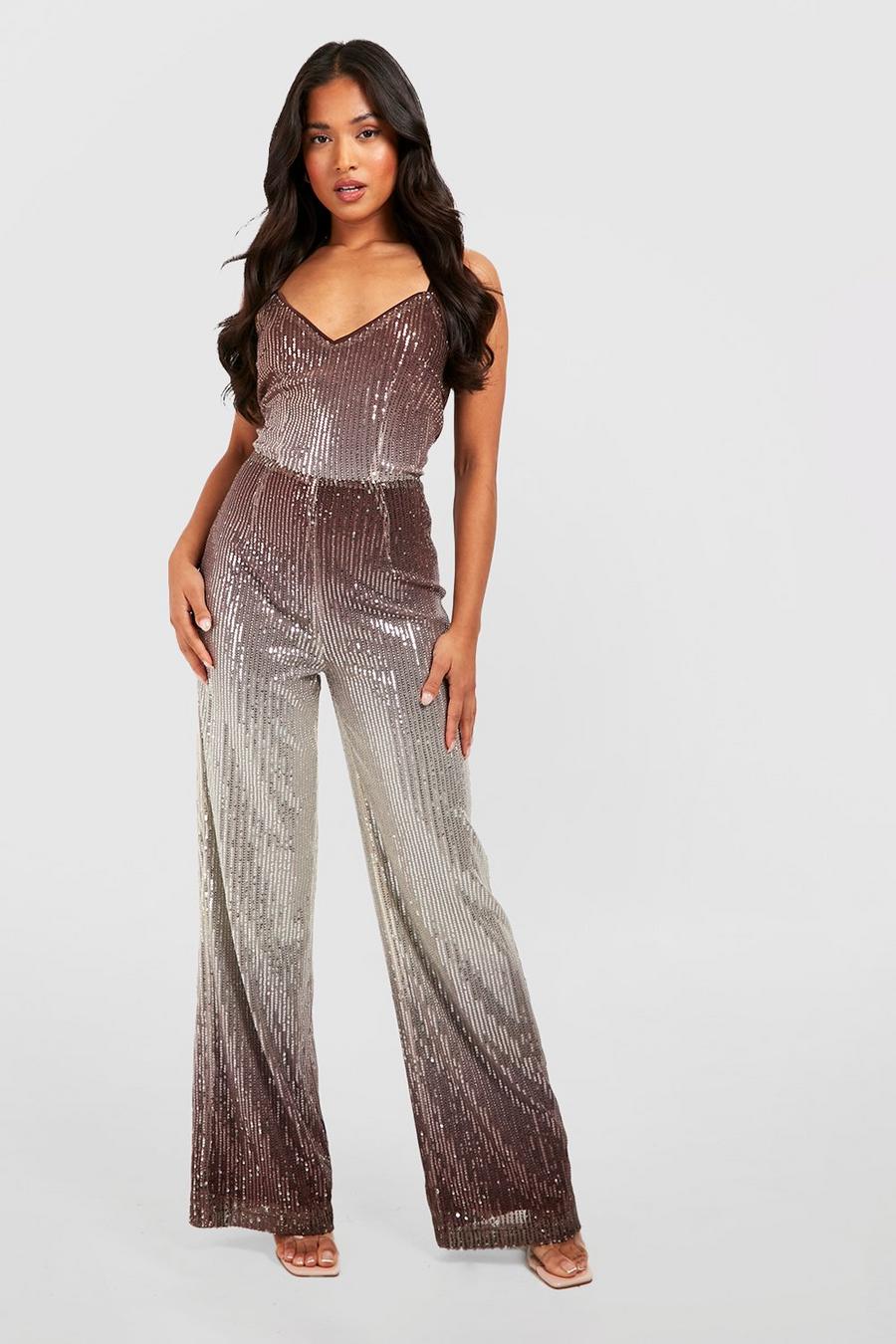 Chocolate brown Petite Flared Ombre Jumpsuit