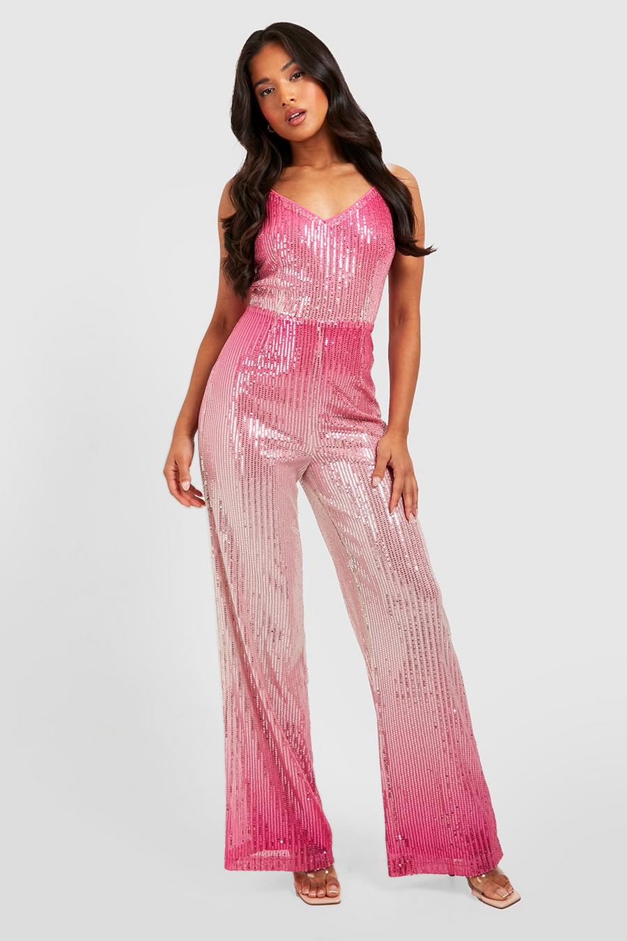 Pink Petite Ombre Flare Leg Jumpsuit image number 1