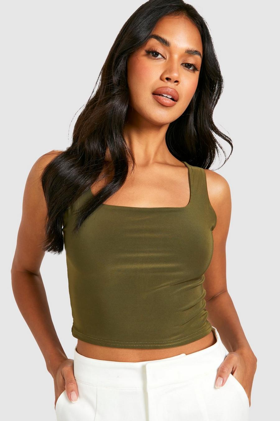 Double Layer Scoop Neck Strappy Crop Top