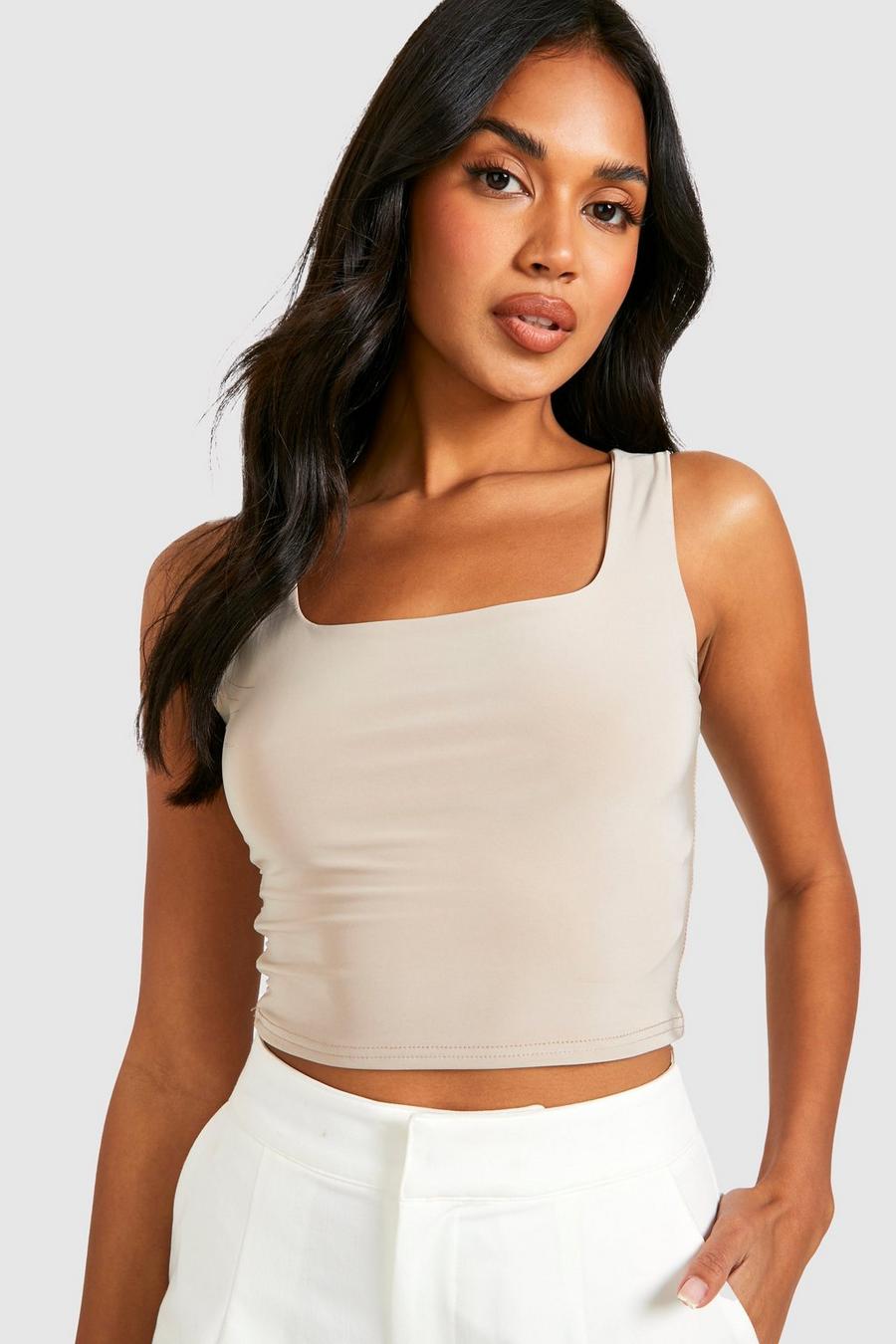 Stone Double Layer Scoop Neck Strappy Crop Top image number 1
