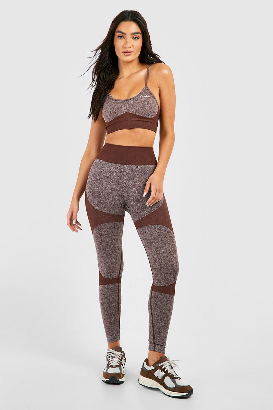Chocolate Seamless Contrast Gym Sculpt Legging image number 1