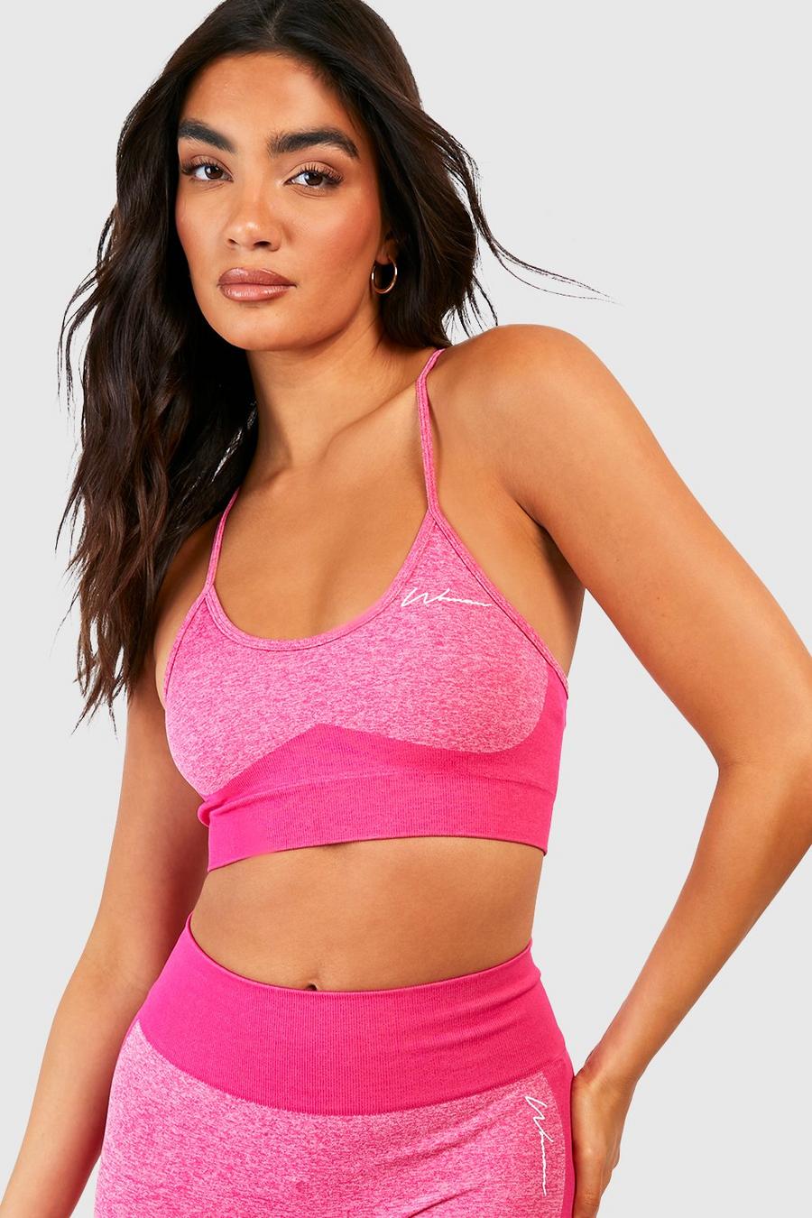 Hot pink rosa Seamless Contrast Sports Gym Bra  image number 1