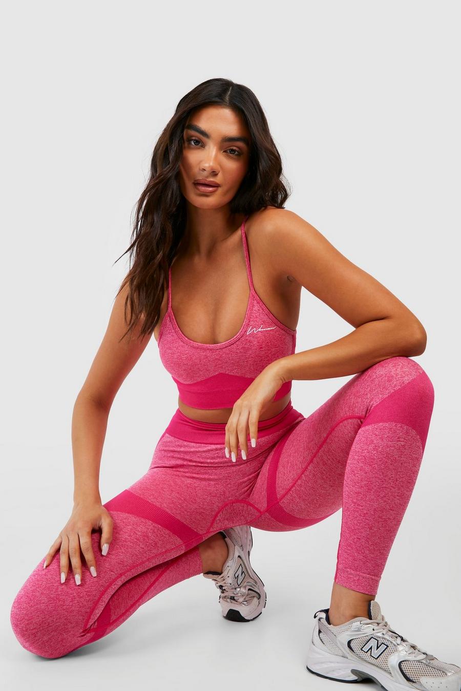 Nahtlose Kontrast Active Leggings, Hot pink