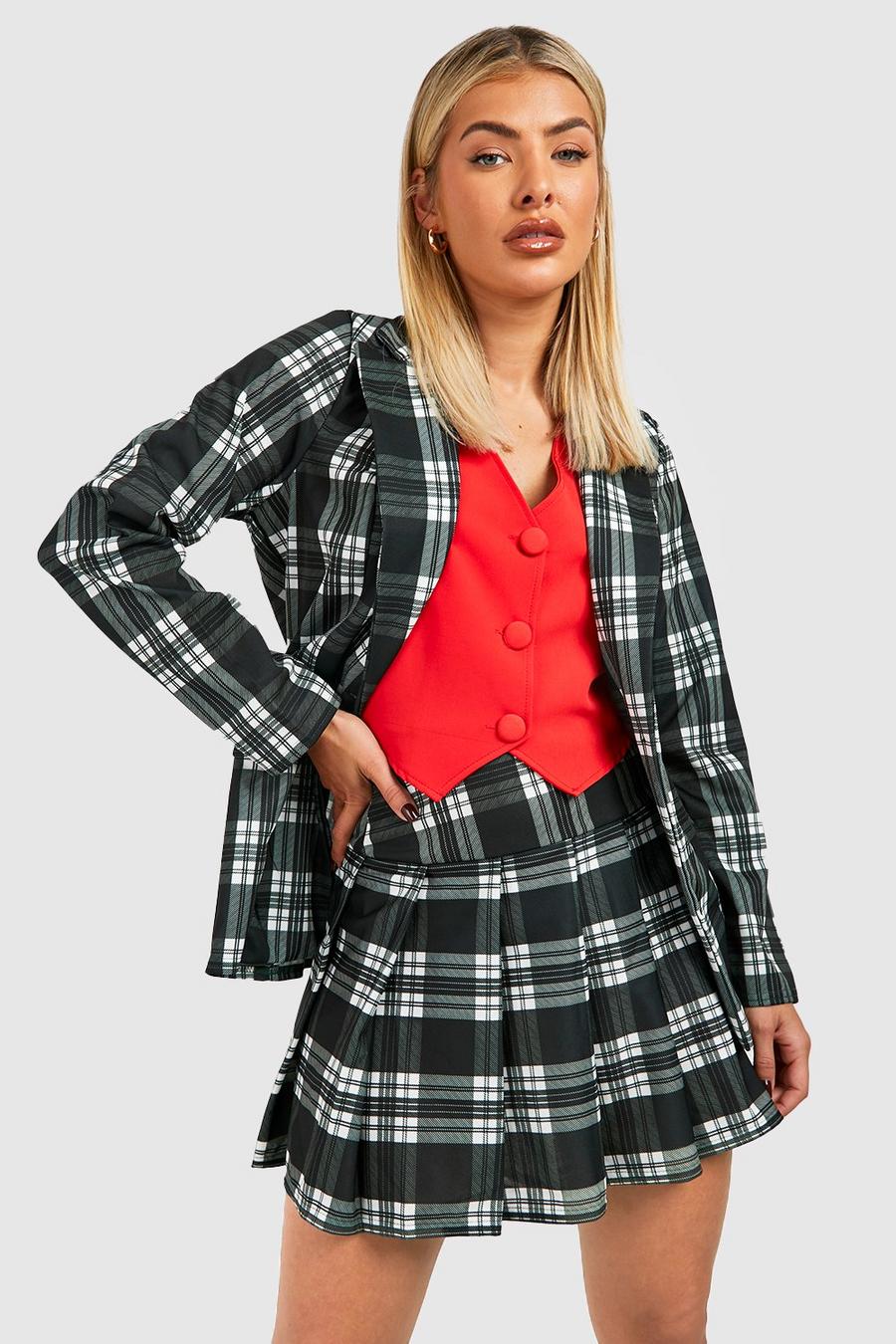 Black Halloween Checked Jersey Blazer & Pleated Mini Skirt image number 1