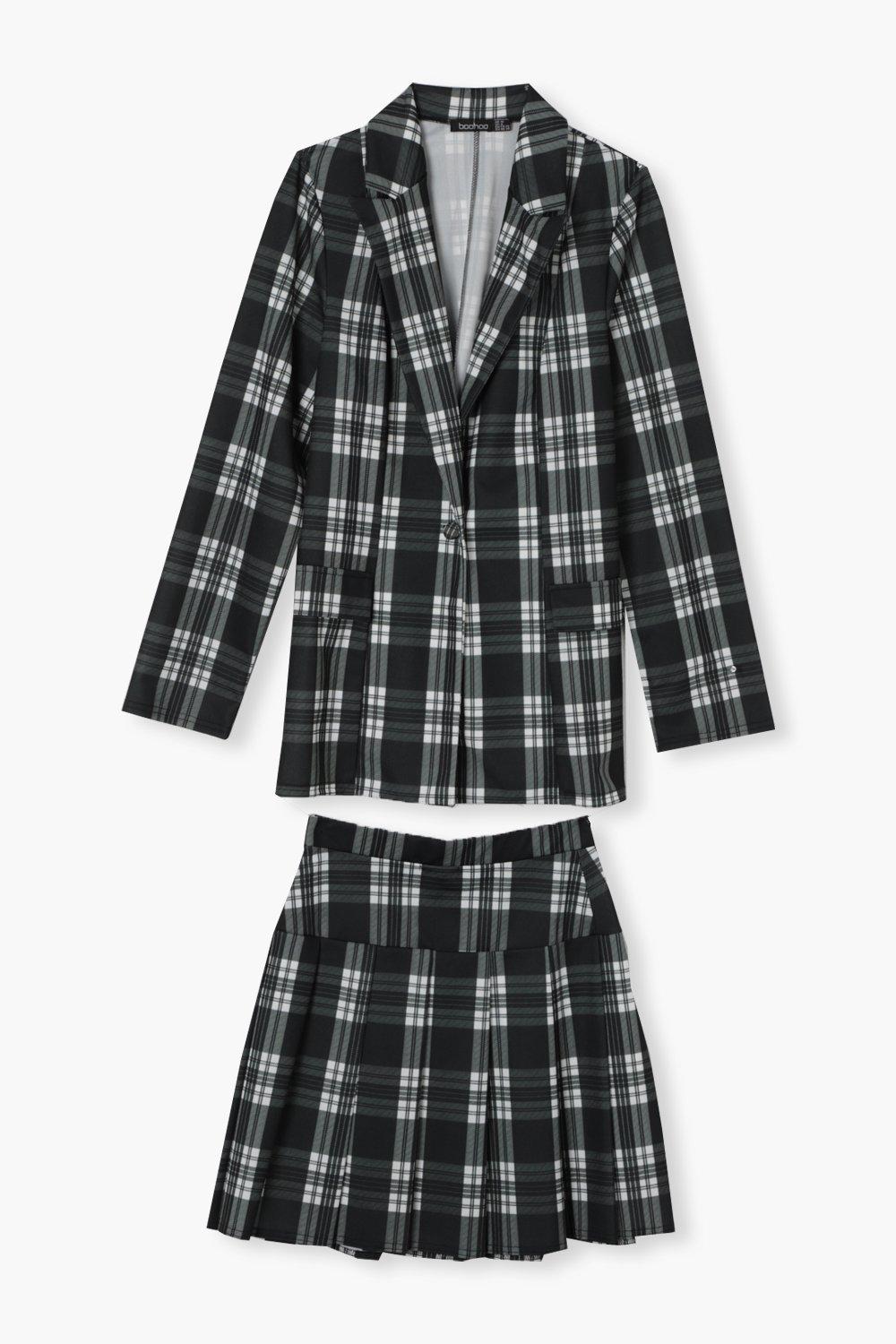 Black and white plaid outlet mini skirt and blazer