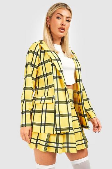Yellow Halloween Checked Jersey Blazer & Pleated Mini Skirt