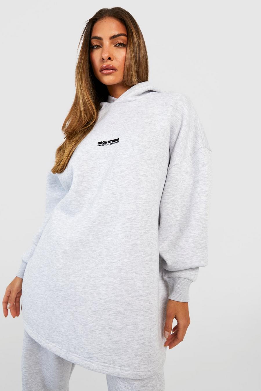 Ash grey Premium Oversized lång hoodie med slogan image number 1