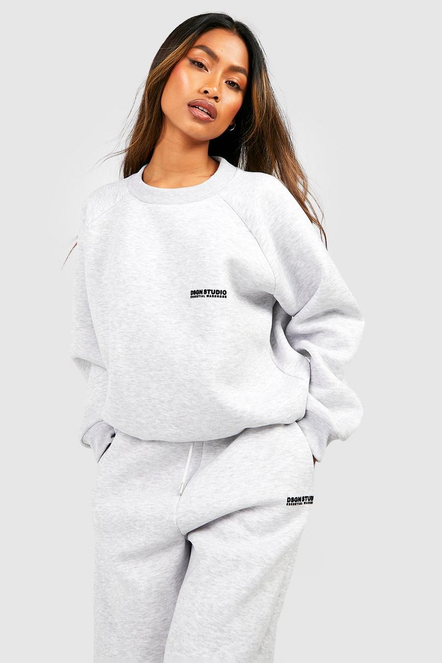 Ash grey Flocked Slogan Premium Oversized Sweater image number 1