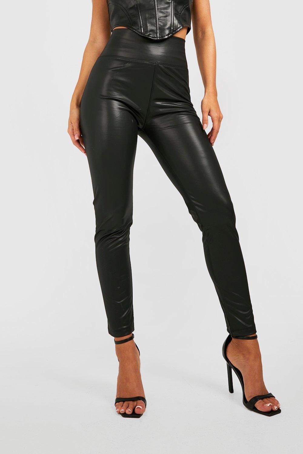 Petite Zip Up Wet Look Leggings