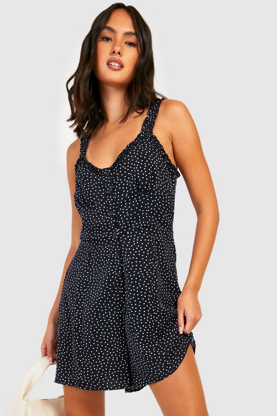 Navy Strappy Polka Dot Playsuit  image number 1