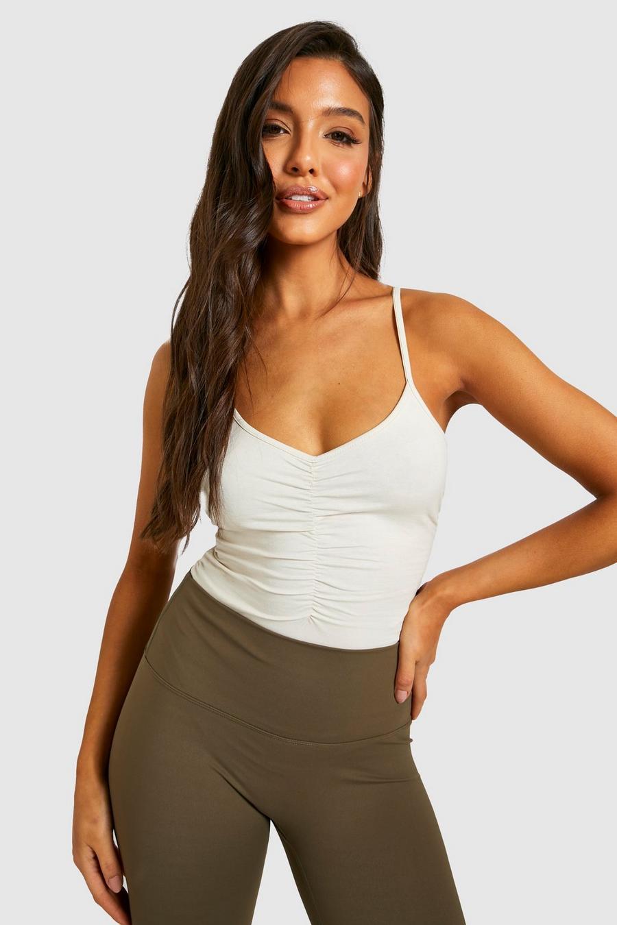 Stone Strappy Ruched Detail V Neck Jersey Bodysuit image number 1