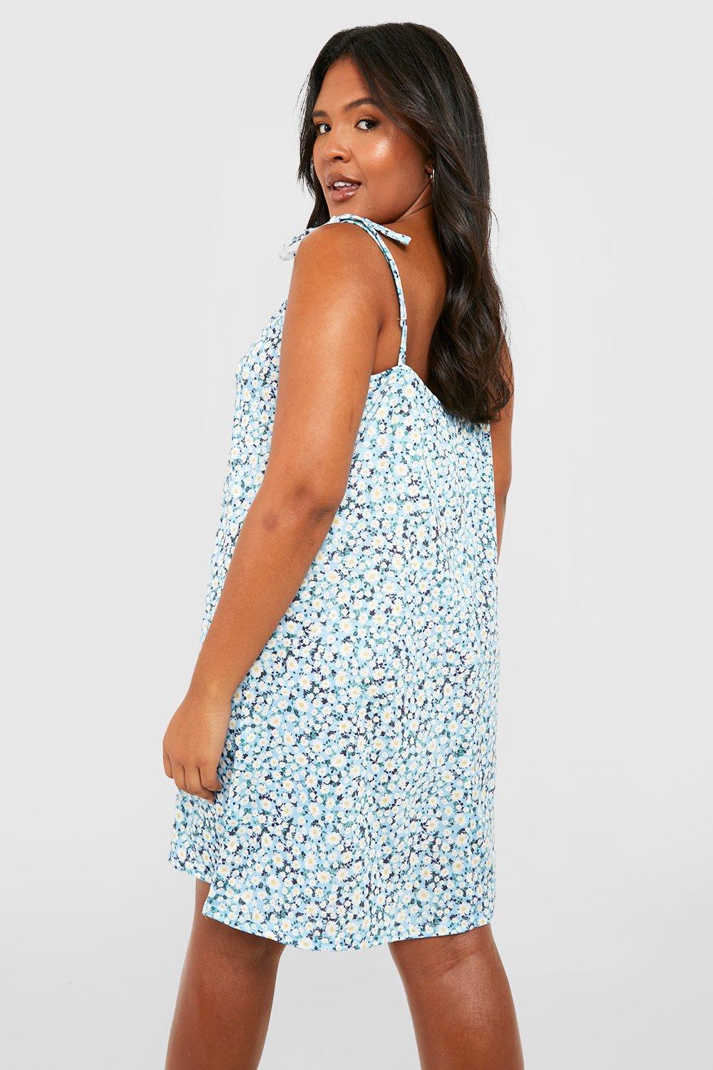 Plus Jersey Strappy Sunflower Print Swing Dress boohoo DK