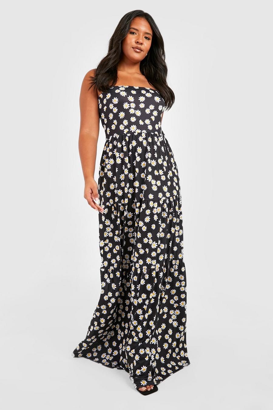 Black Plus Jersey Daisy Printed Tiered Maxi Dress image number 1