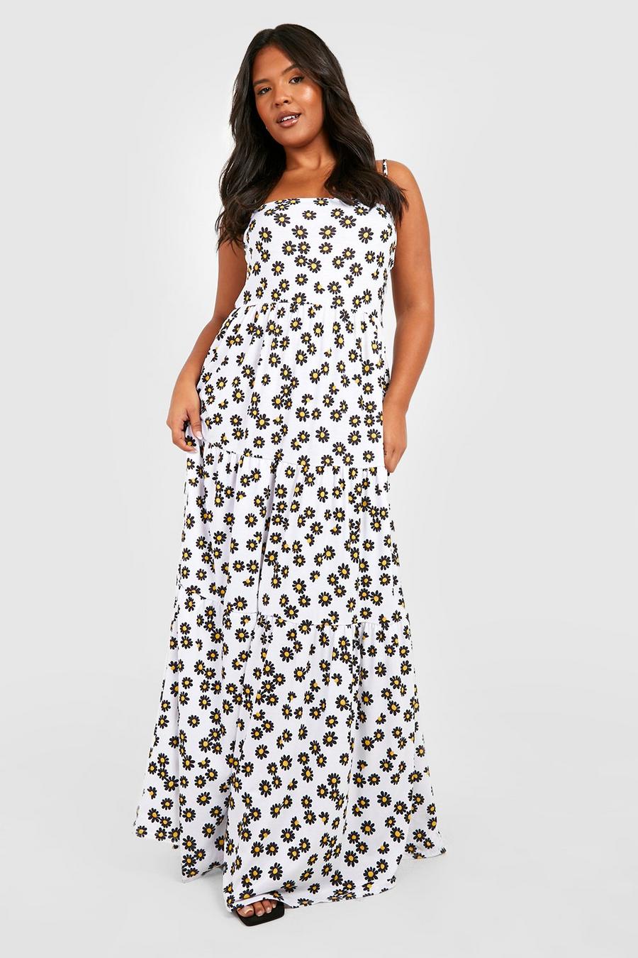 Ivory Plus Jersey Knit Daisy Printed Tiered Maxi Dress image number 1