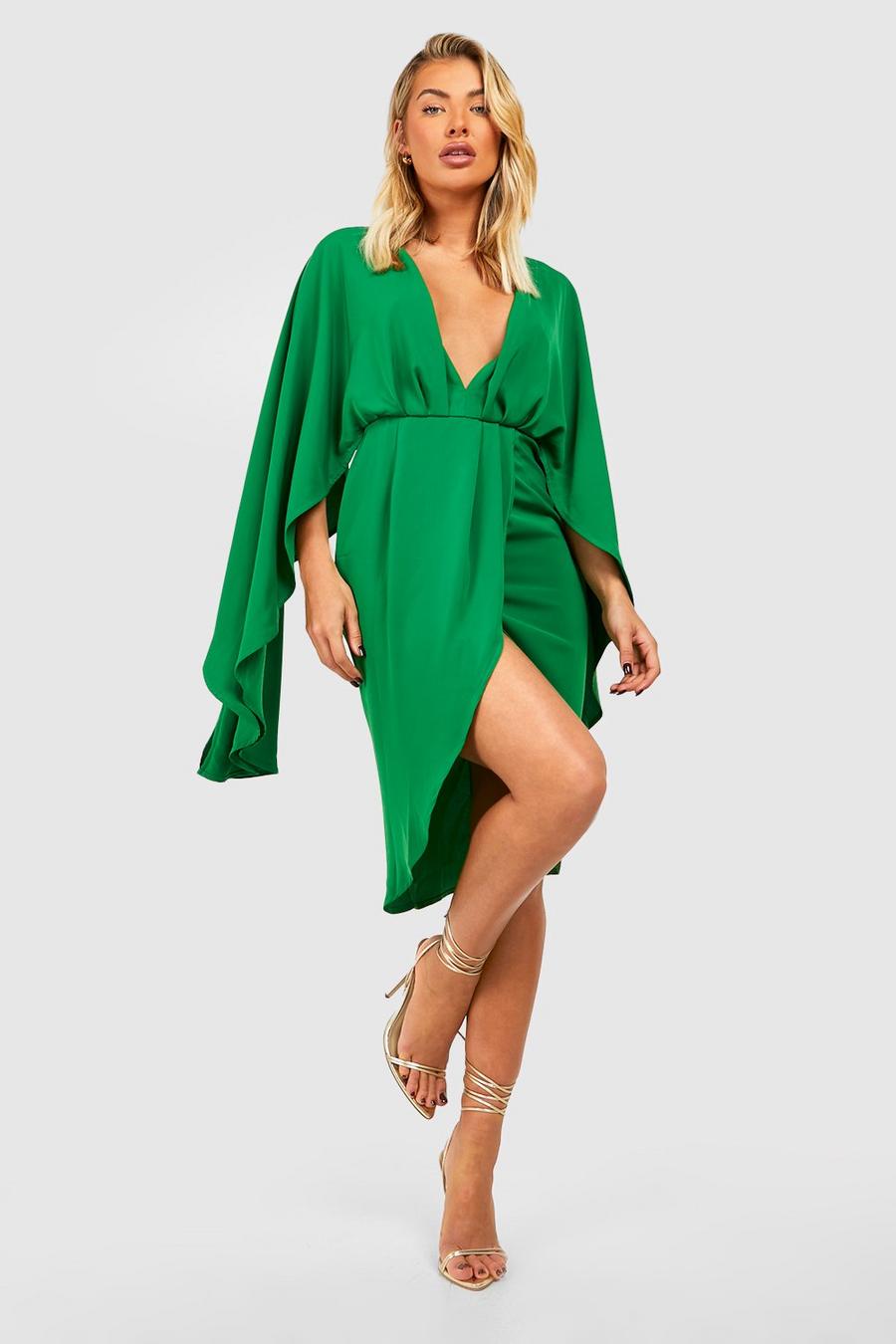 Robe mi-longue satinée capée, Green image number 1