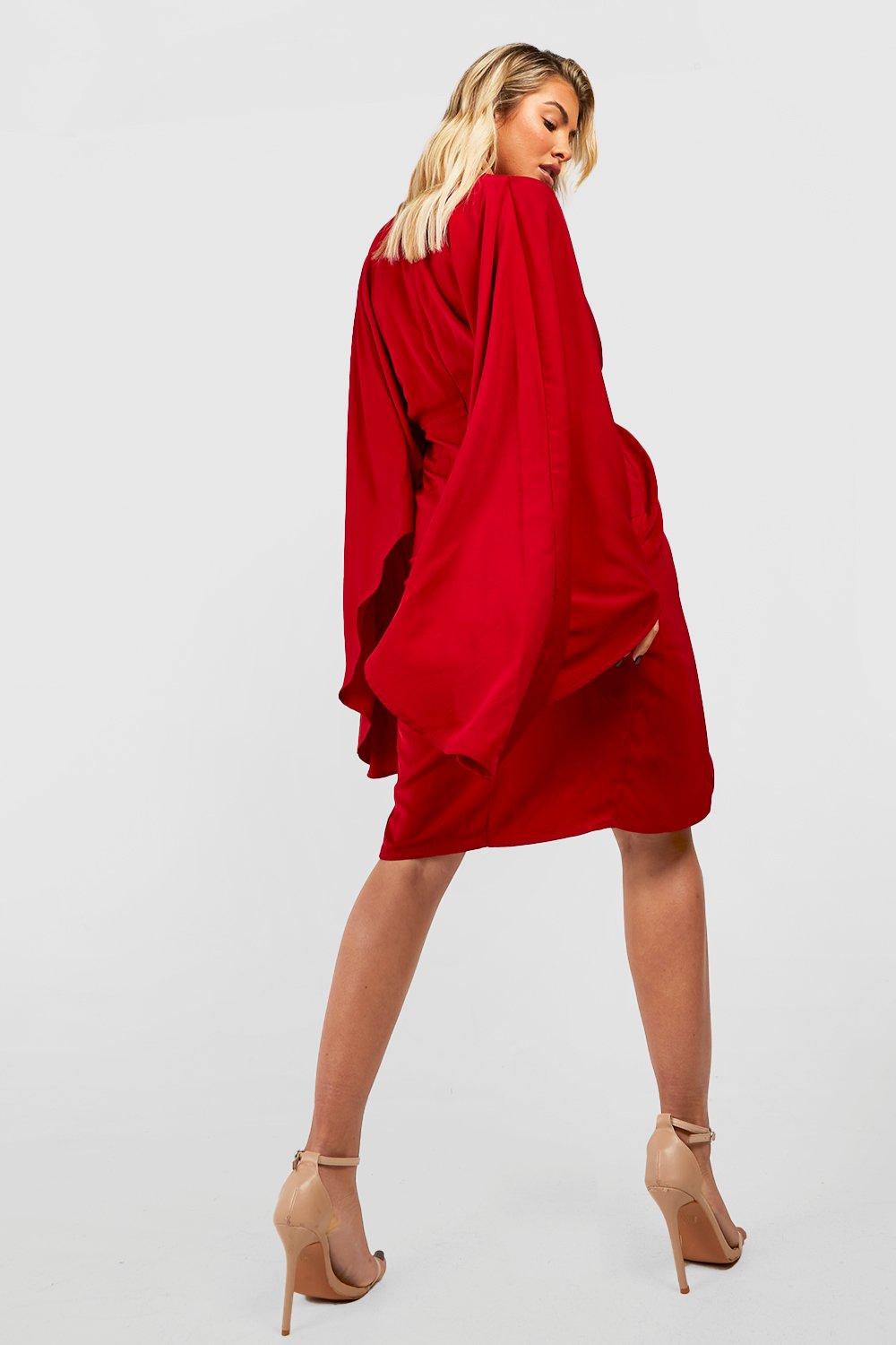 Boohoo red shop cape dress