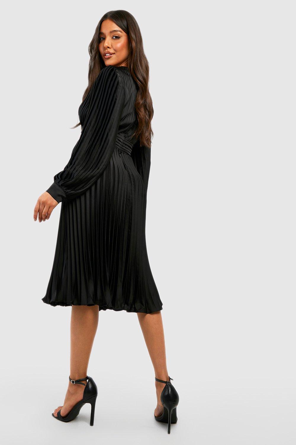 Satin Pleated Midi Dress boohoo NO