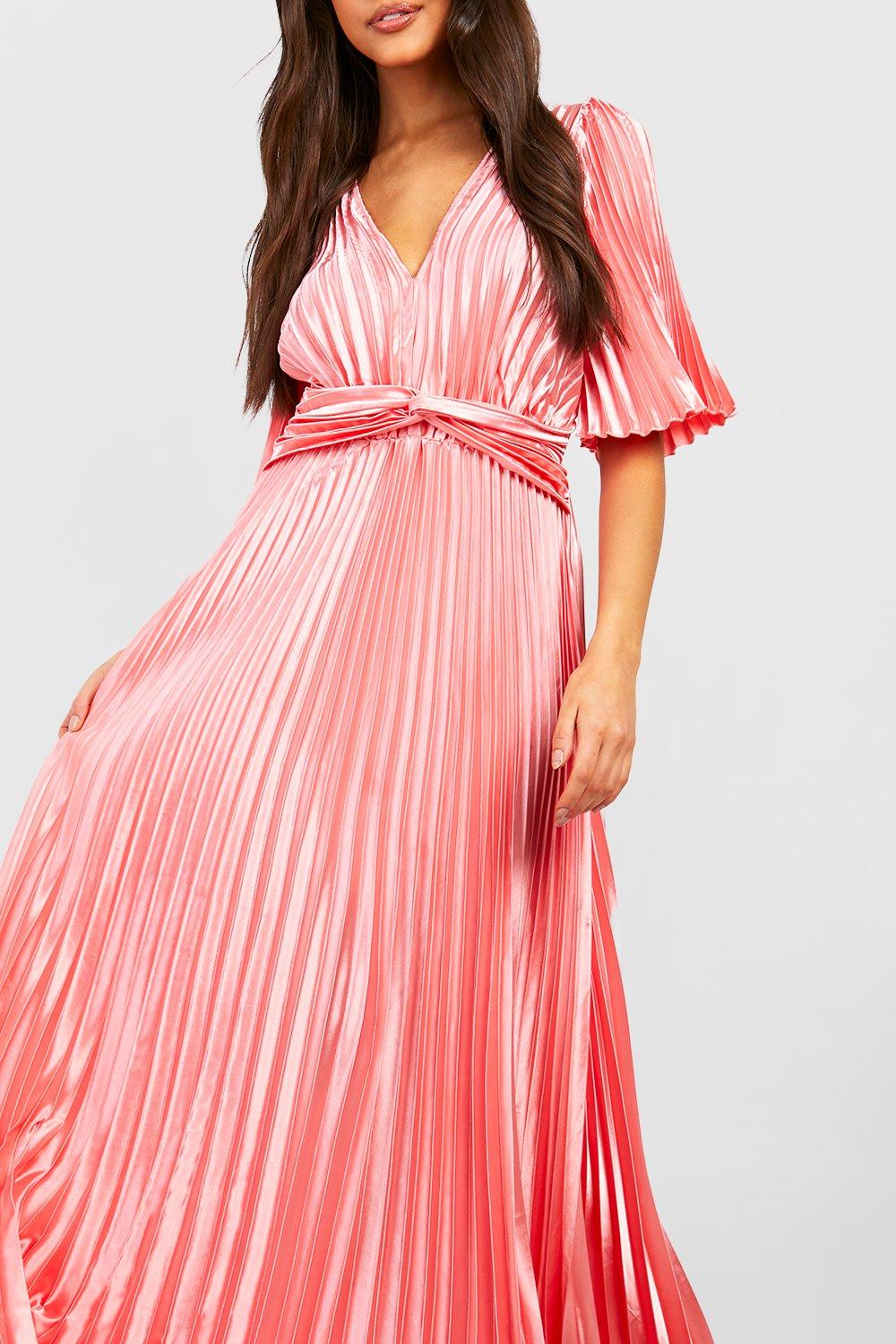 Satin pleated maxi outlet dress