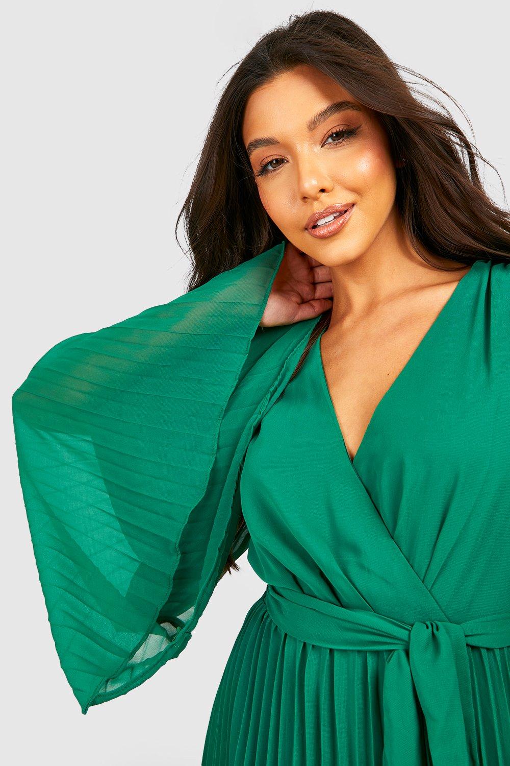 Green chiffon shop wrap dress