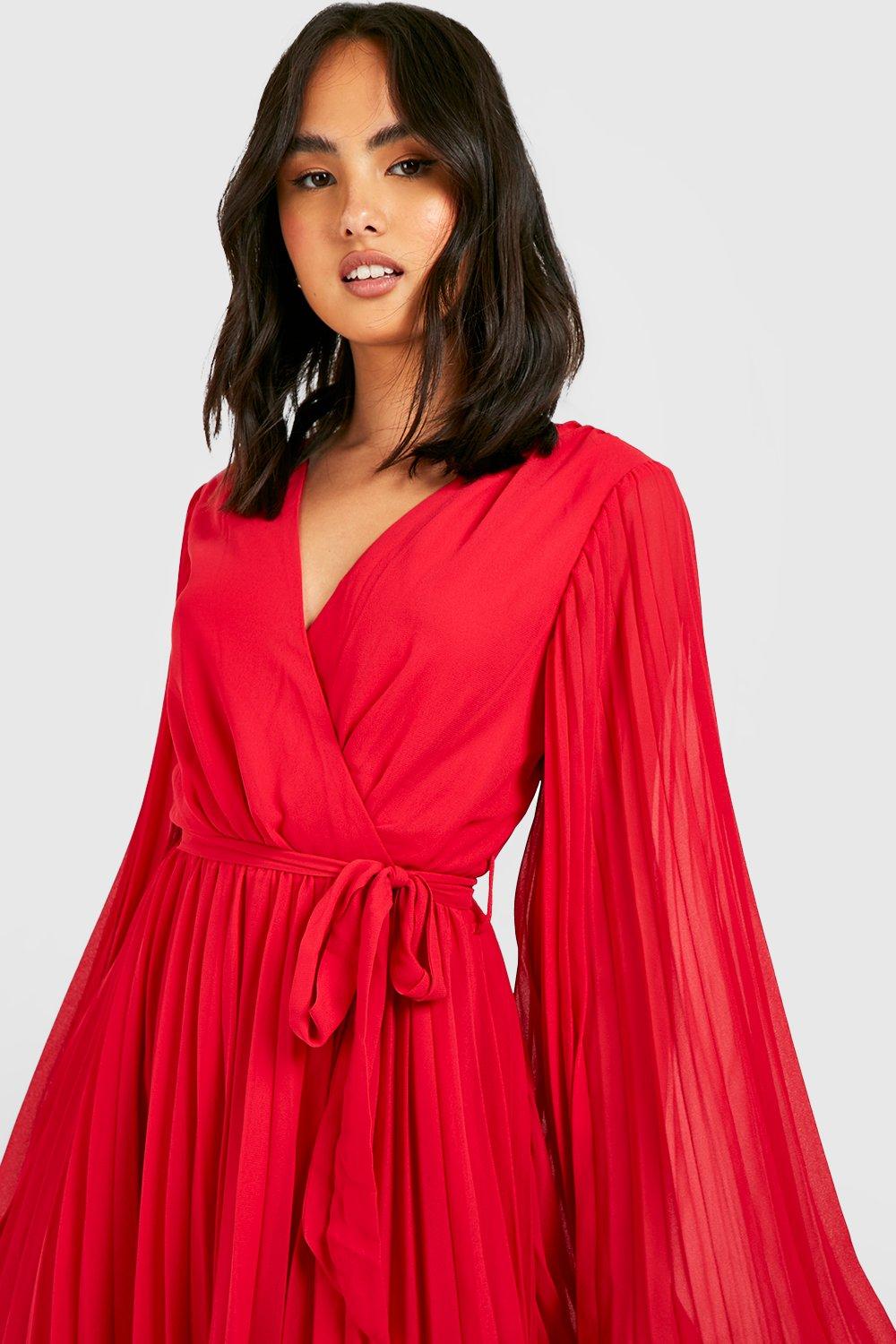 New PrettyLittleThing Red Strappy Back Detail Chiffon Maxi Dress