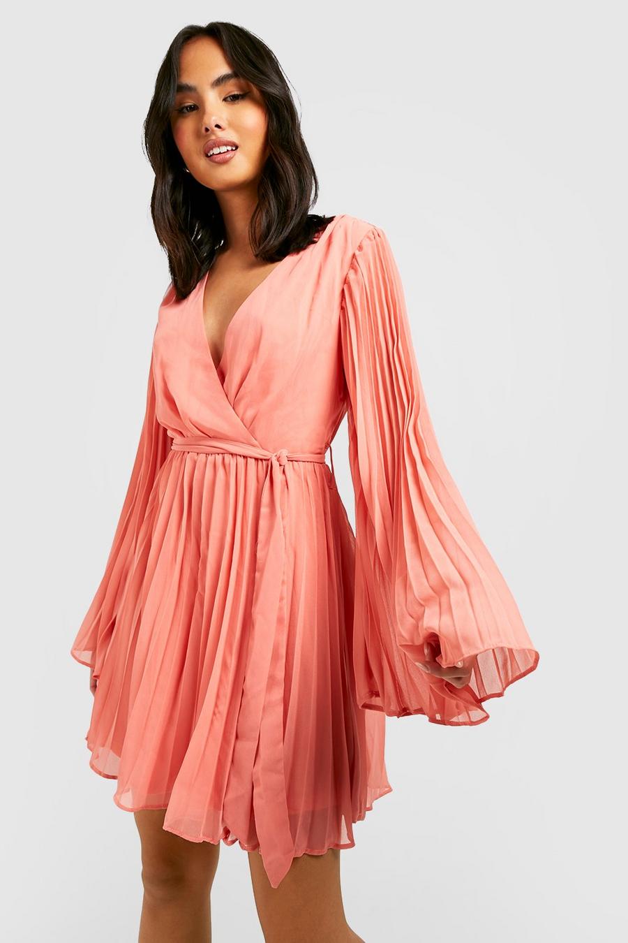 Rose Chiffon Pleated Wrap Skater Dress image number 1