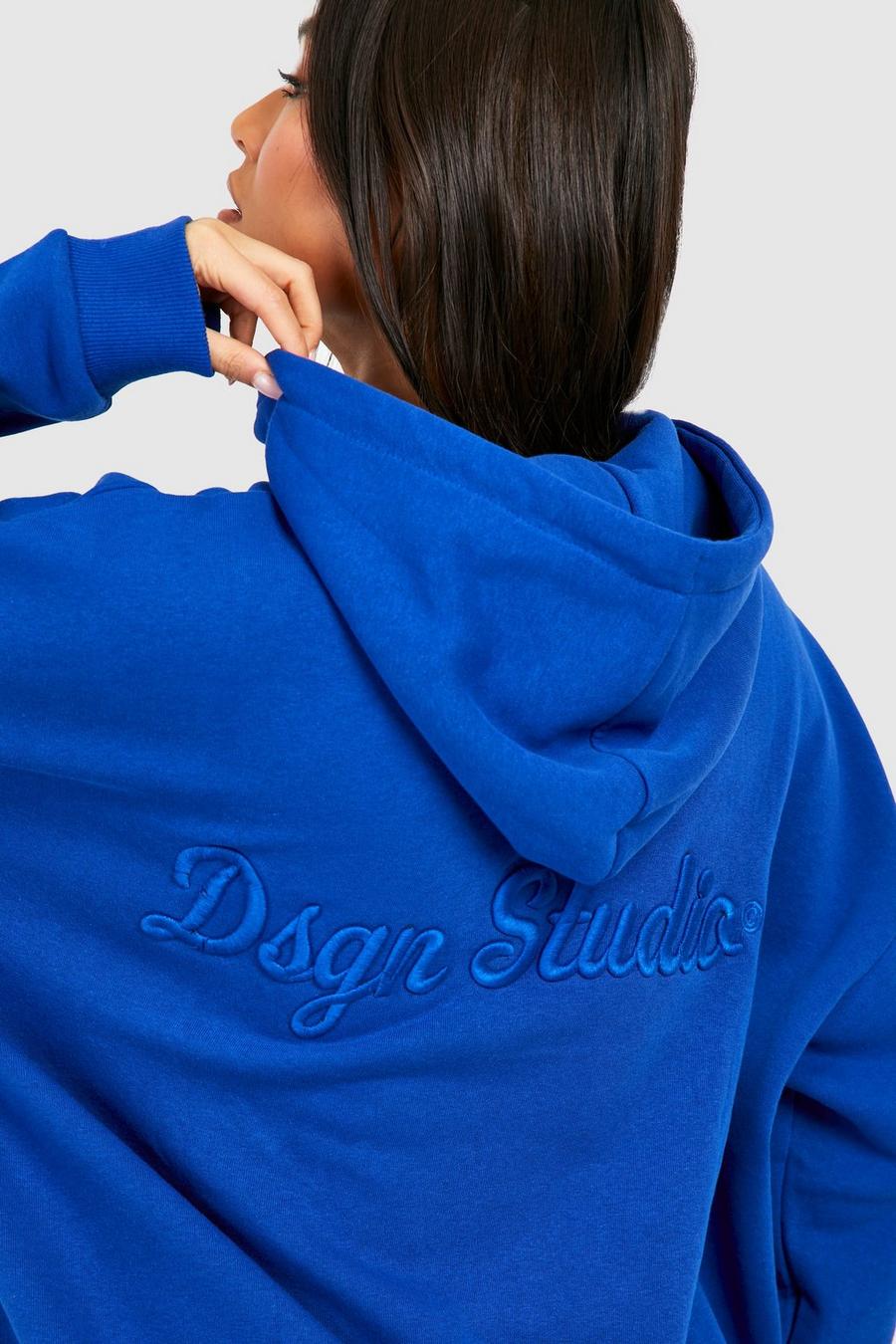 Cobalt 3D Embroidered Oversized Hoodie image number 1