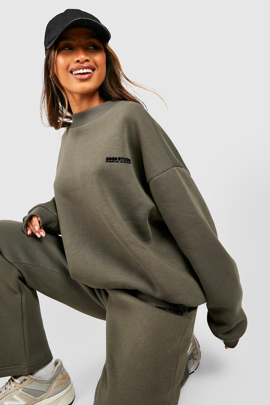 Charcoal Flocked Slogan Premium Funnel Neck Sweater image number 1