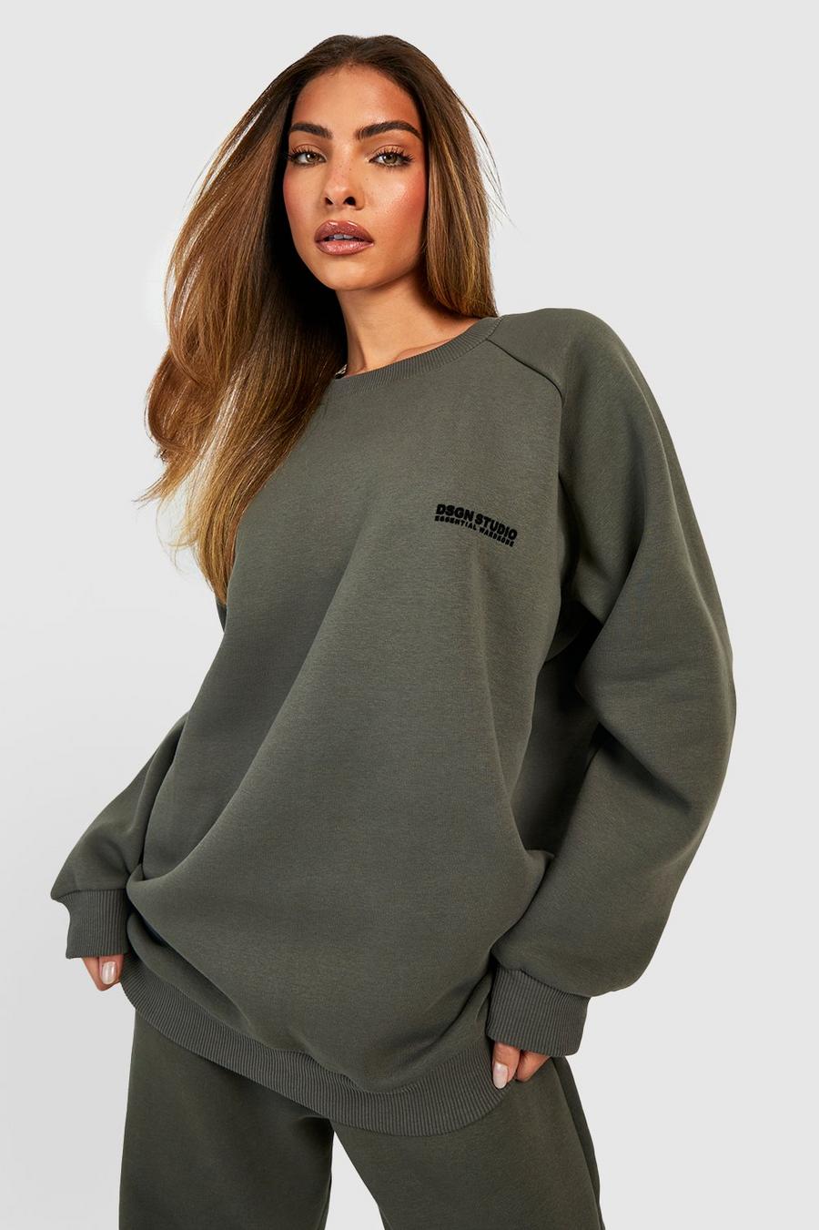 Charcoal Flocked Slogan Premium Oversized Sweater image number 1