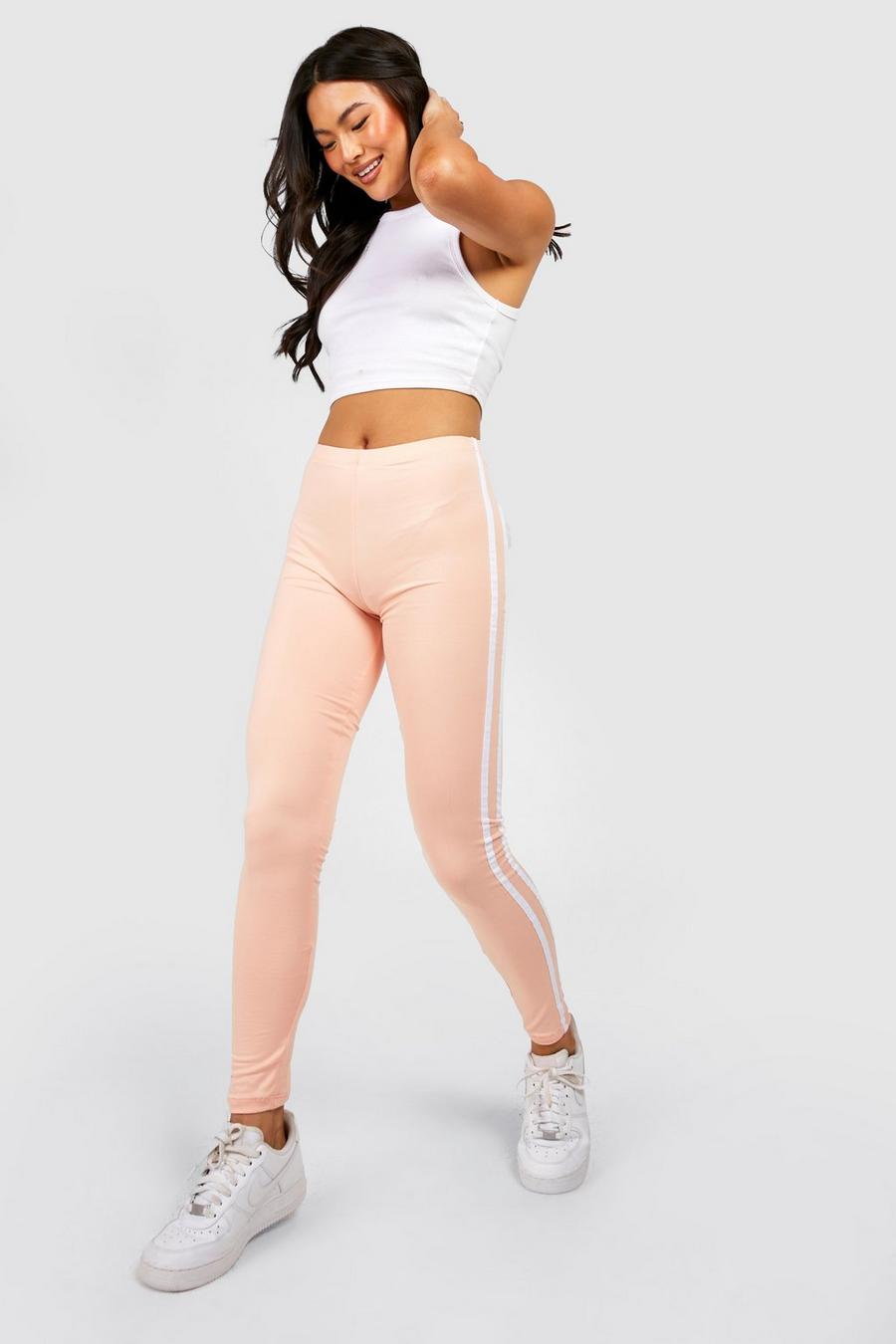 Peach Basic High Waisted Sports Stripe Jersey Leggings image number 1