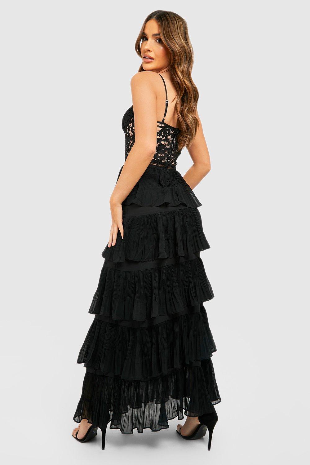 Black Lace Corset Strapless Maxi Dress