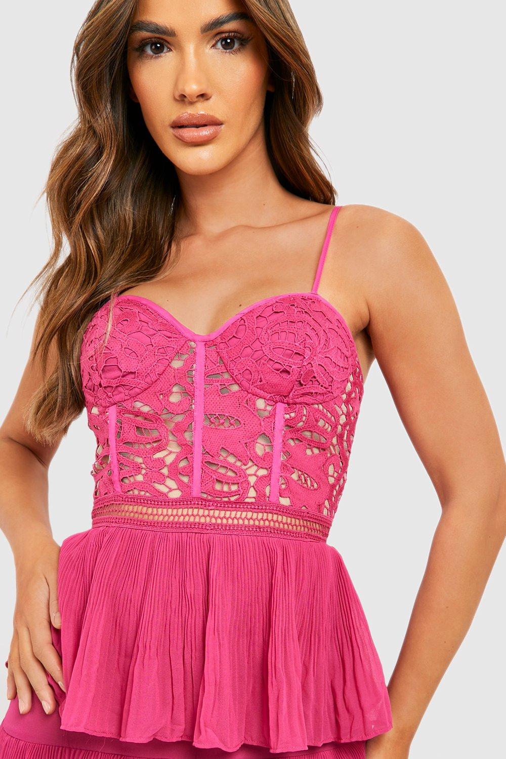 Lace Corset Detail Pleated Maxi Dress