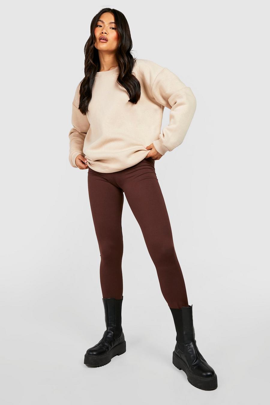 Chocolate Basic High Waisted Jersey Knit Leggings image number 1