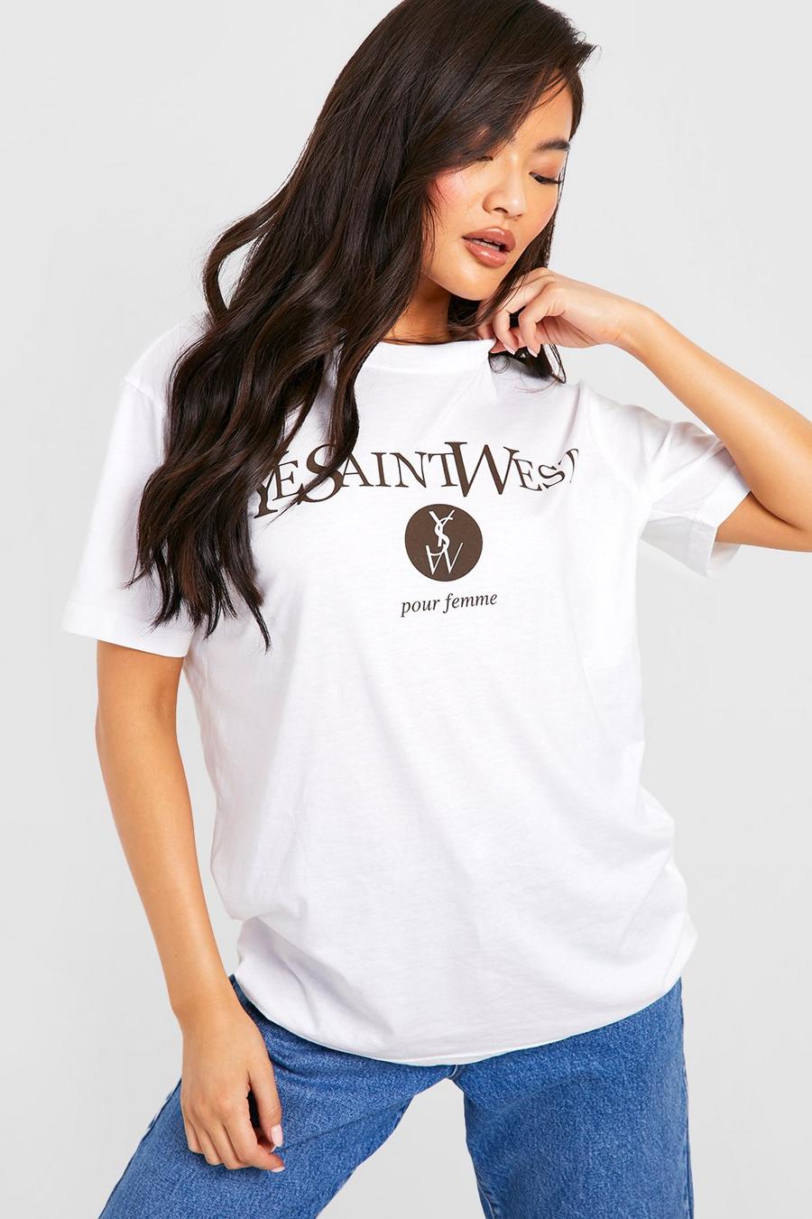 Oversize T-Shirt mit Ye Saint West Pour Femme Print, White image number 1