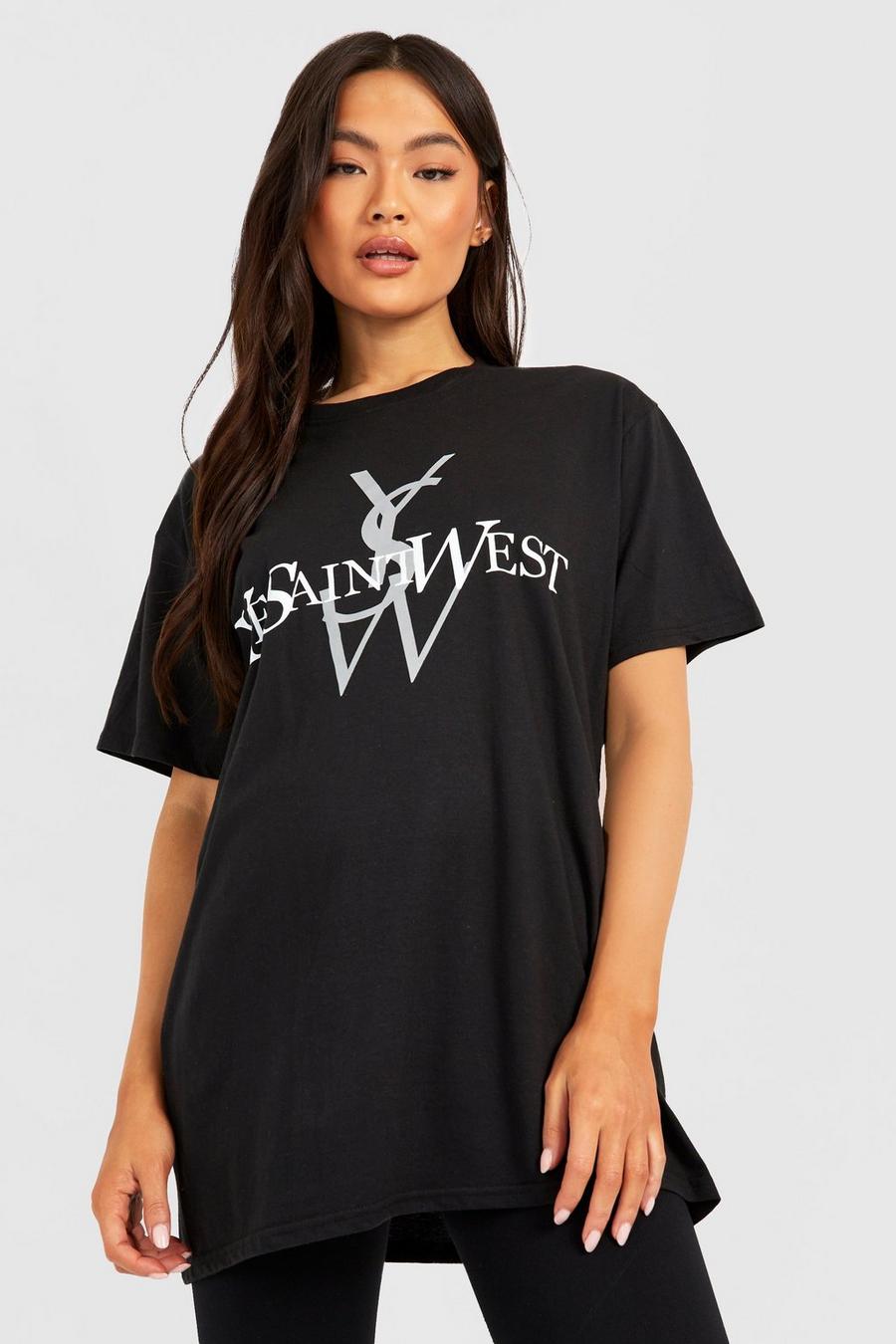 T-shirt oversize à slogan Ye Saint West, Black image number 1