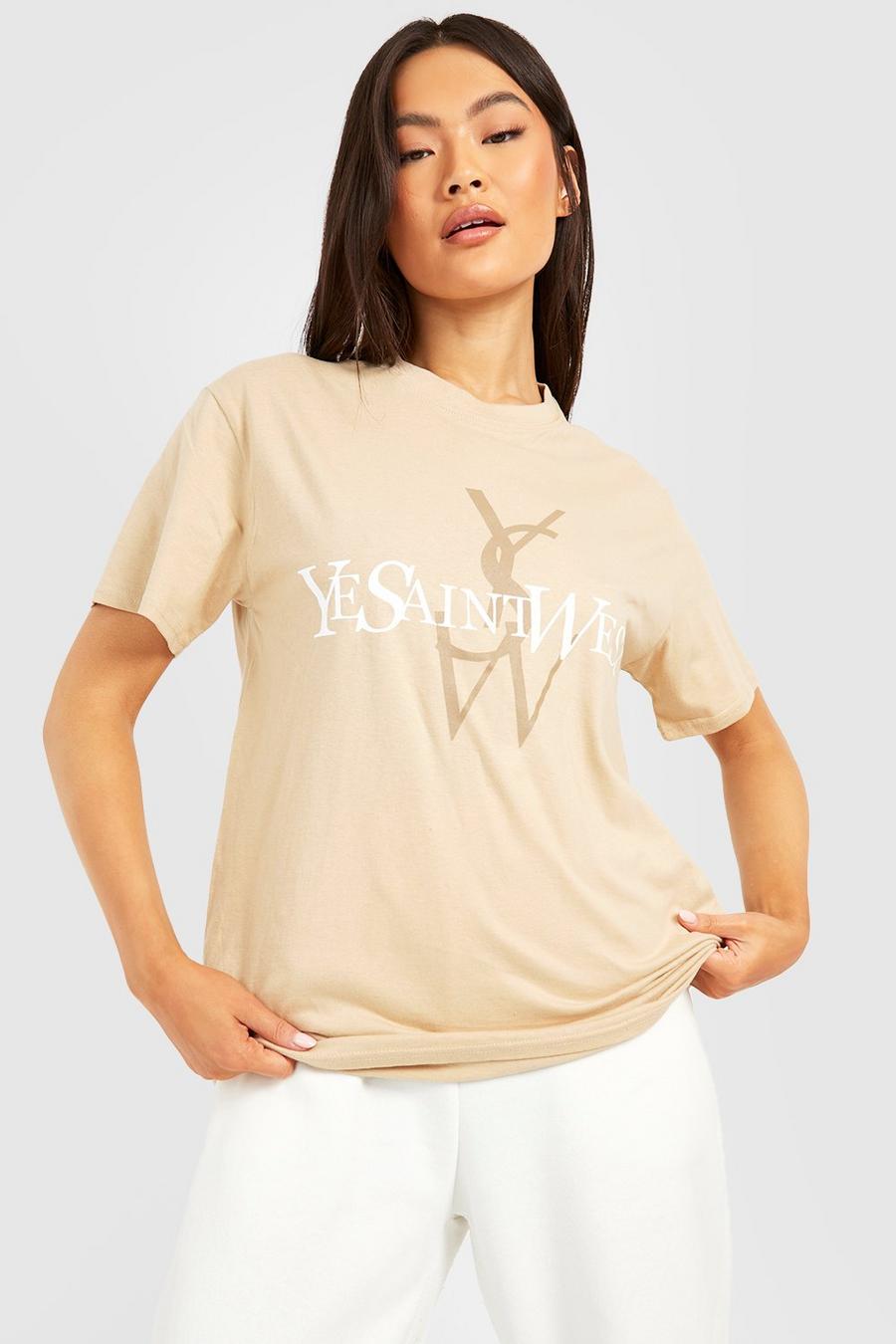 T-shirt oversize à slogan Ye Saint West, Sand image number 1