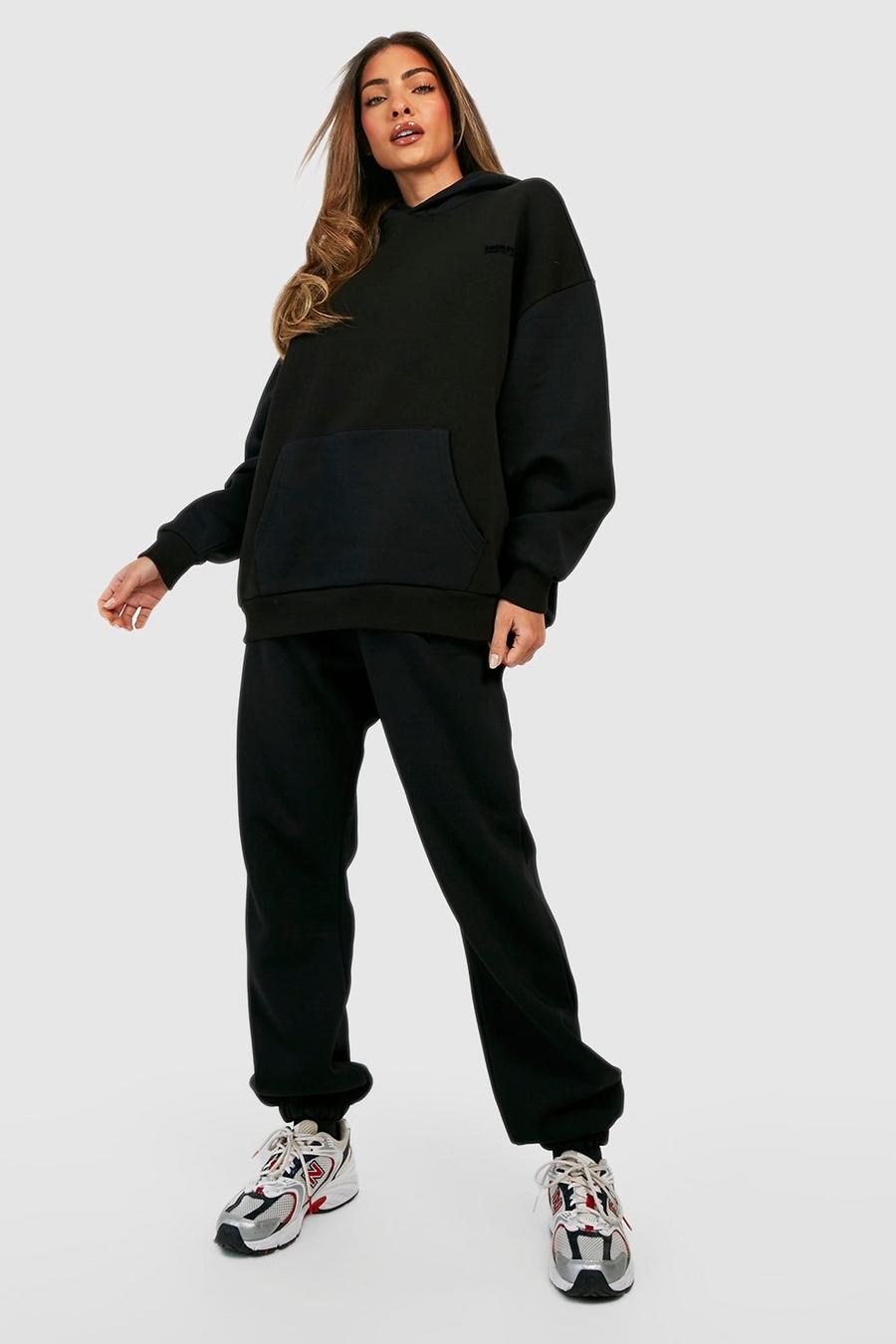 Pantalón deportivo Premium con botamanga y eslogan aterciopelado, Black