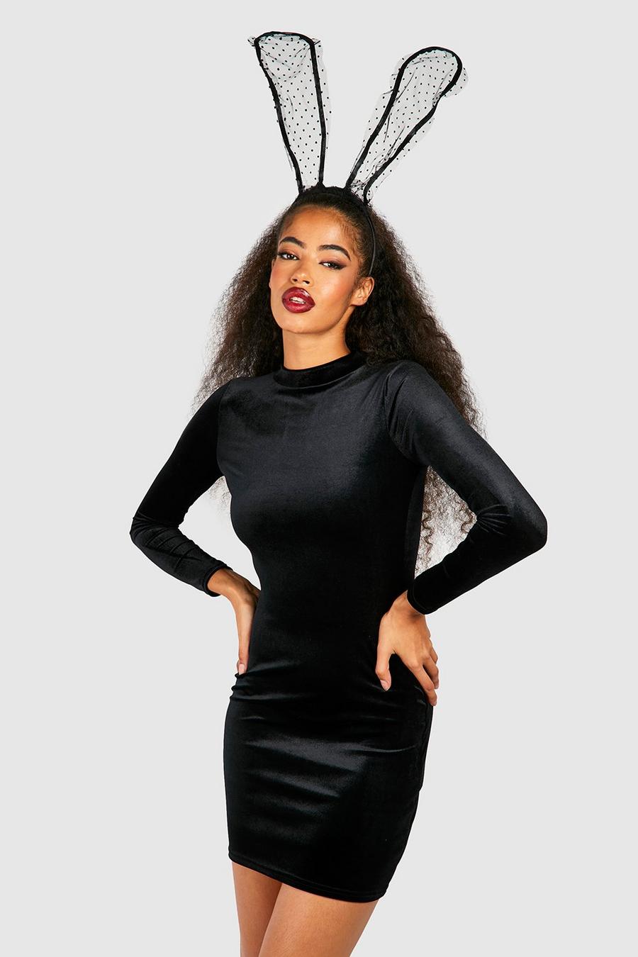 Black Halloween Miniklänning i sammet med hög hals image number 1