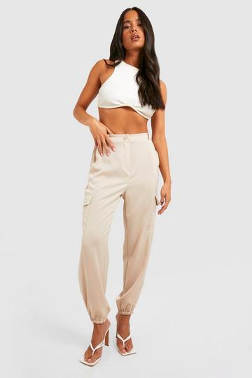 Petite Satin Cargo Joggers sand