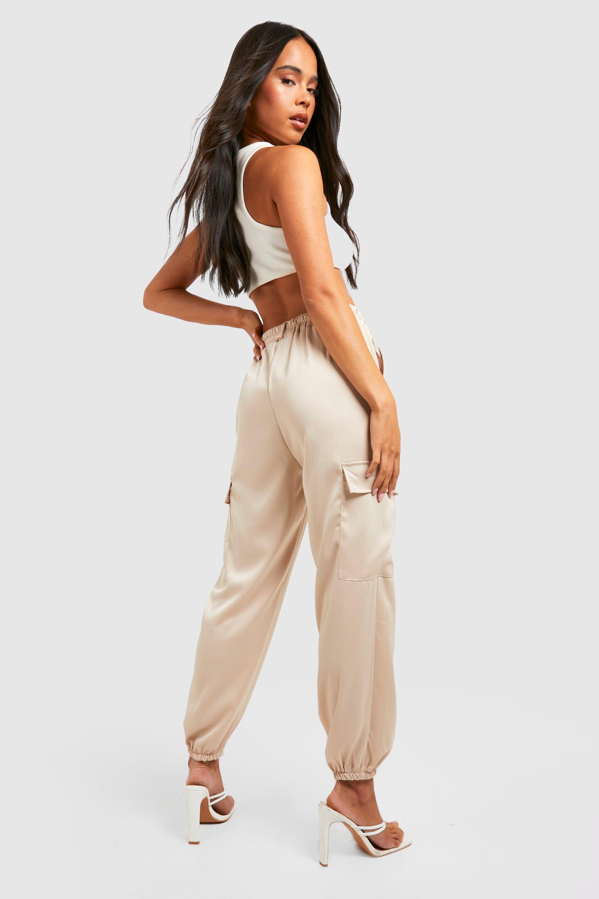 SATIN CARGO TROUSERS - Sand