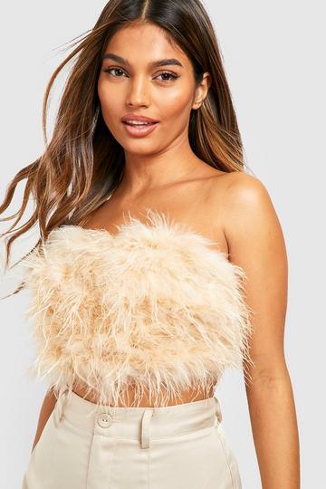 Feather Bandeau Crop Top champagne