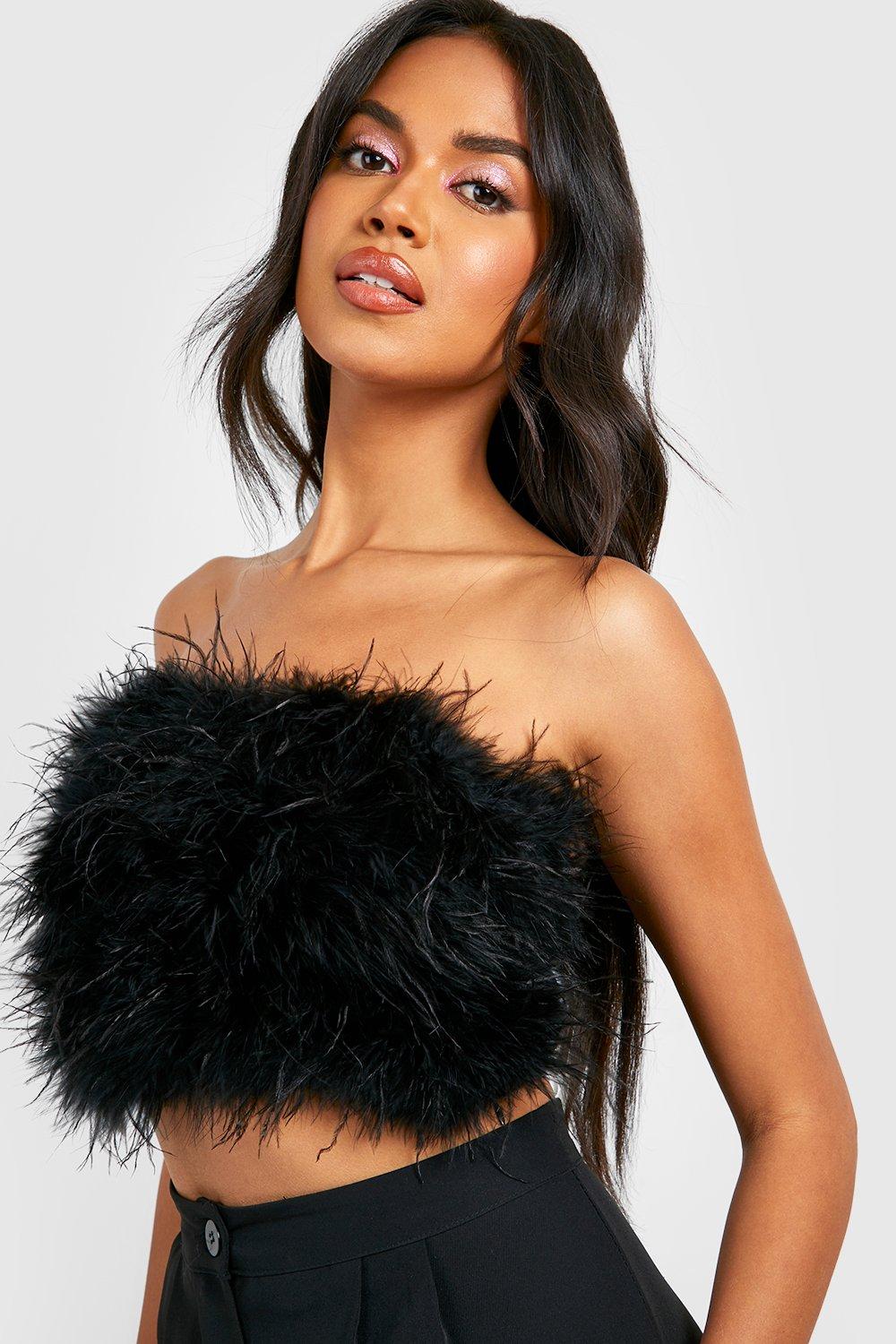 Pink Feather Bandeau Crop Top  Feather top outfit, Vegas outfit