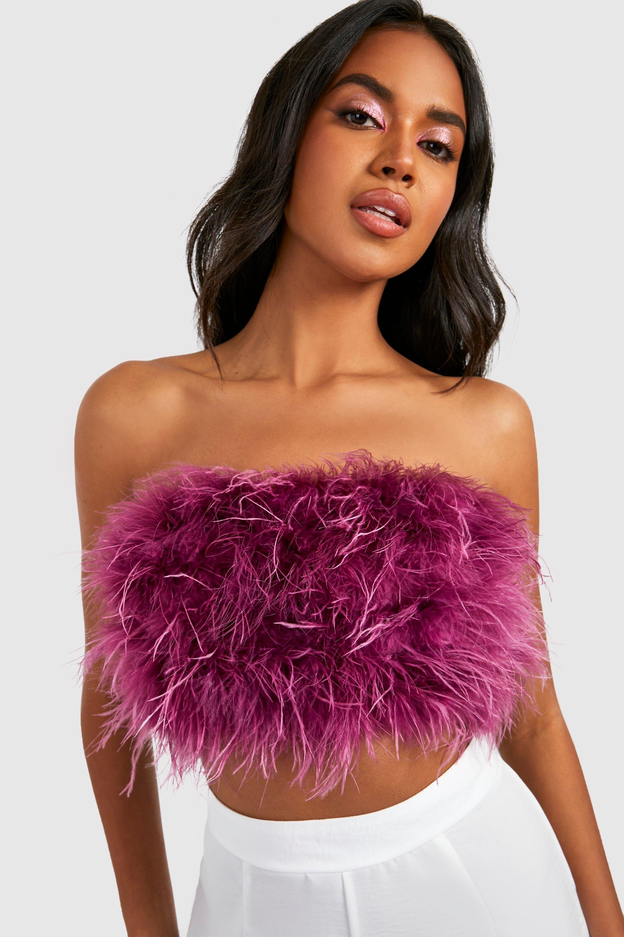 Women's Purple Feather Bandeau Crop Top | Boohoo UK