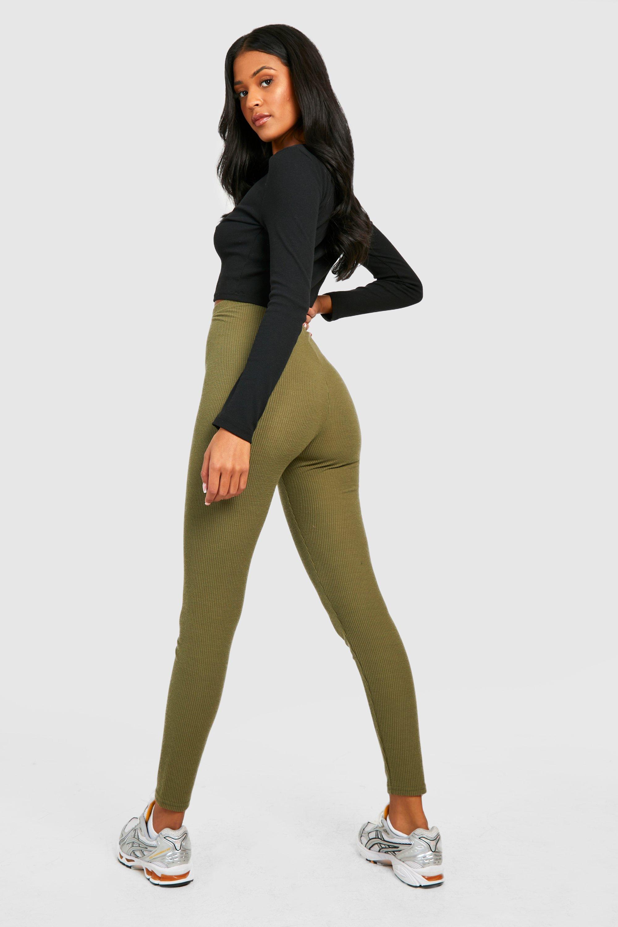 Khaki green ribbed leggings - Cinelle Paris, fashion woman