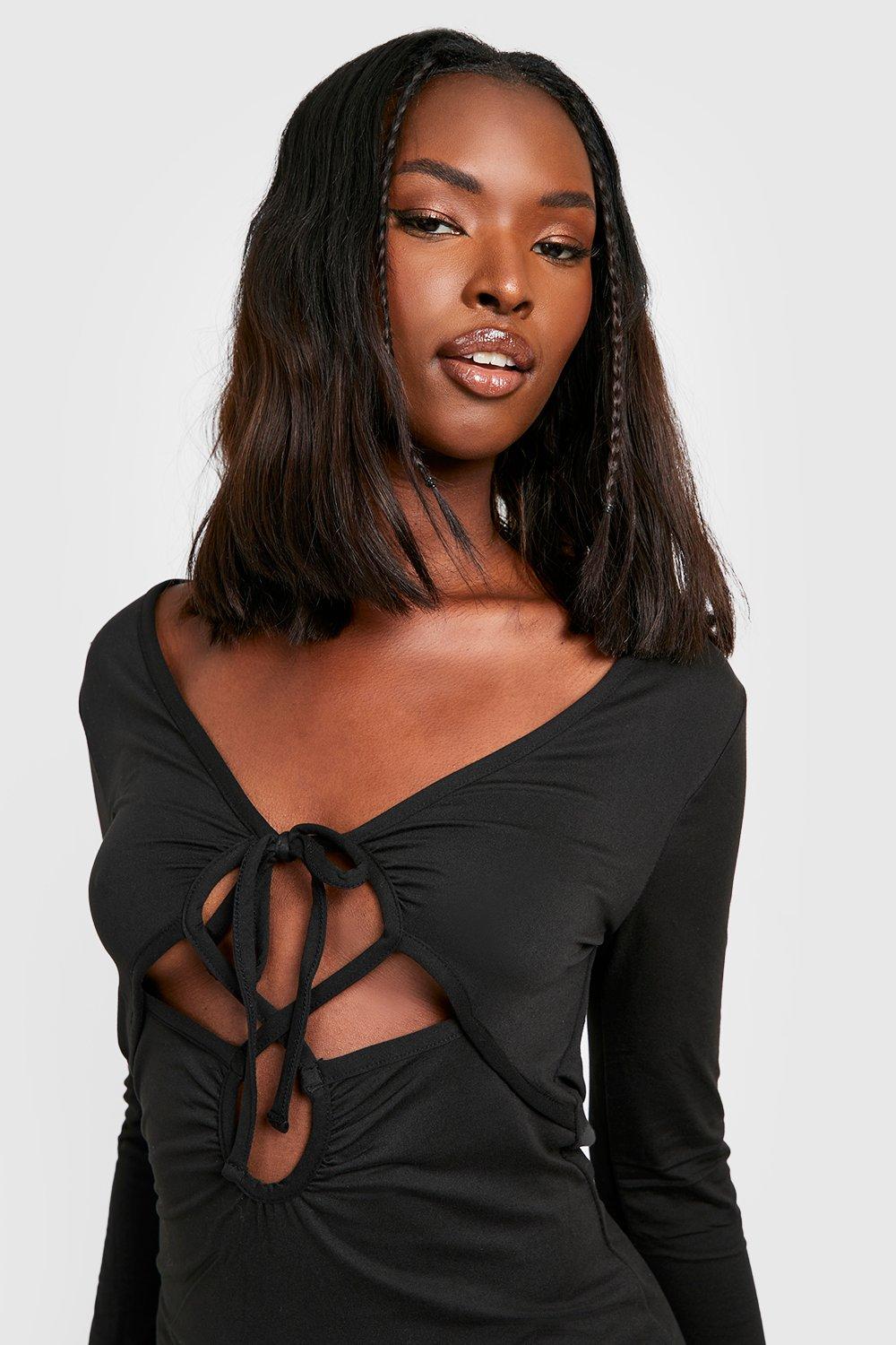 Boohoo black outlet tie dress