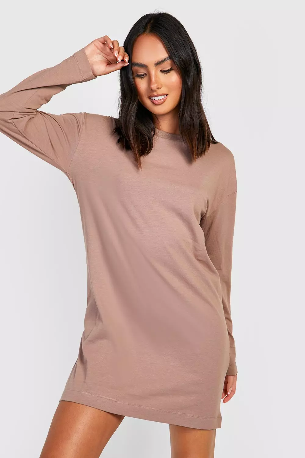 Brown long sleeve t shirt dress on sale