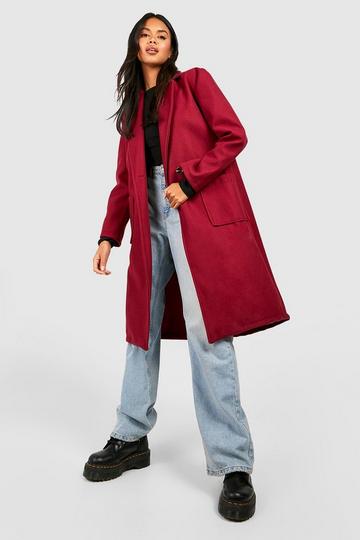 Burgundy Red (Ve) Structured Pocket Detail Wool Coat