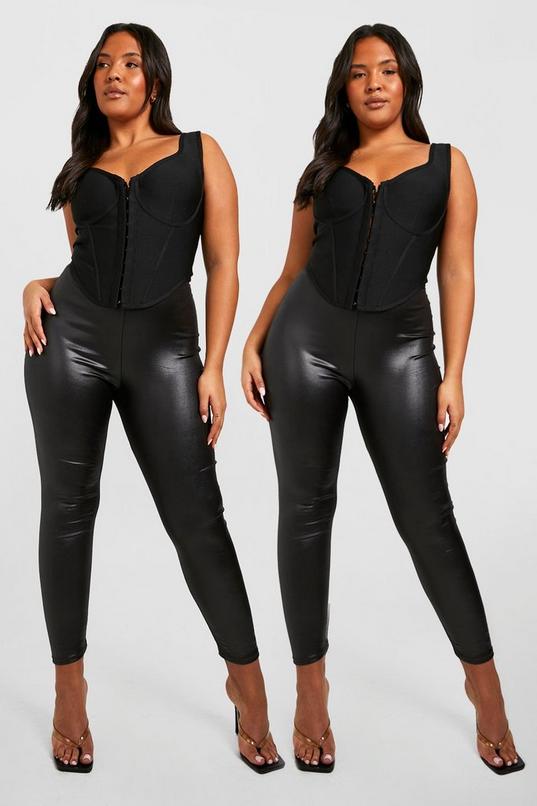 Plus 2 Pack High Waisted Shiny Leggings | boohoo USA Plus 2 Pack High Waisted Shiny Leggings | boohoo USA