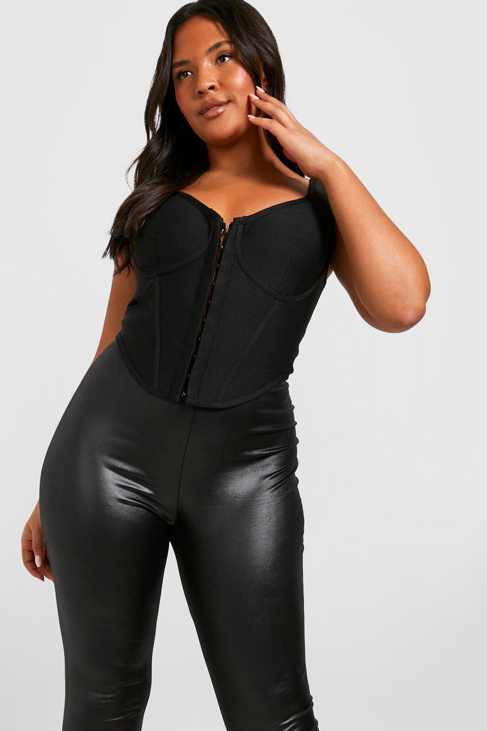 Schwarze Leggings aus Lederimitat PLUS SIZE - Kleidung 